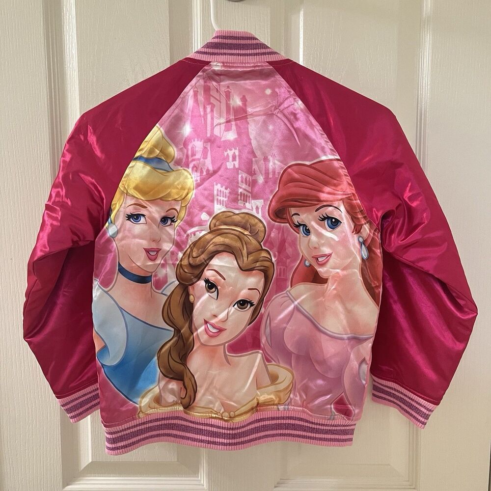 Disney Store Pink Princess Satin Bomber Jacket Girls Size Medium 7/8 NWT